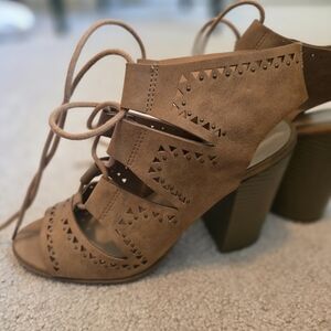 Soda Brown Block Heel Mules with Perforated Design